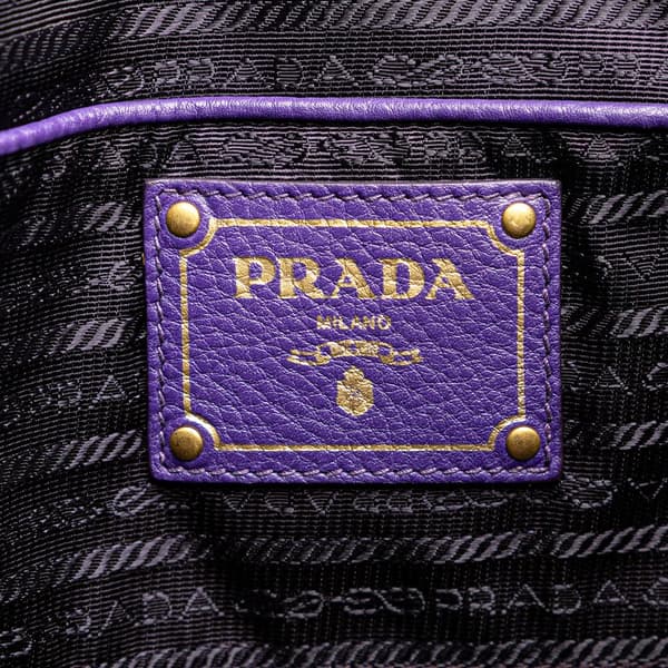 Pre-owned Prada Vitello Daino Side Zip Convertible Tote Purple