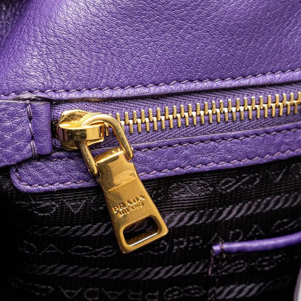 Pre-owned Prada Vitello Daino Side Zip Convertible Tote Purple