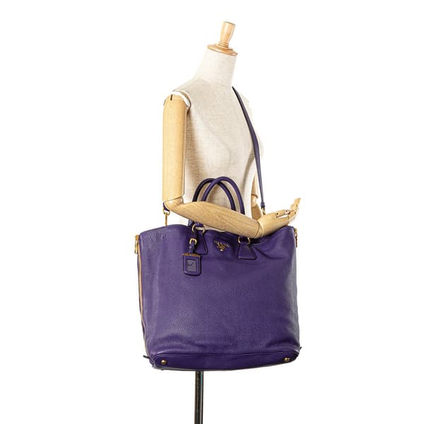 Pre-owned Prada Vitello Daino Side Zip Convertible Tote Purple