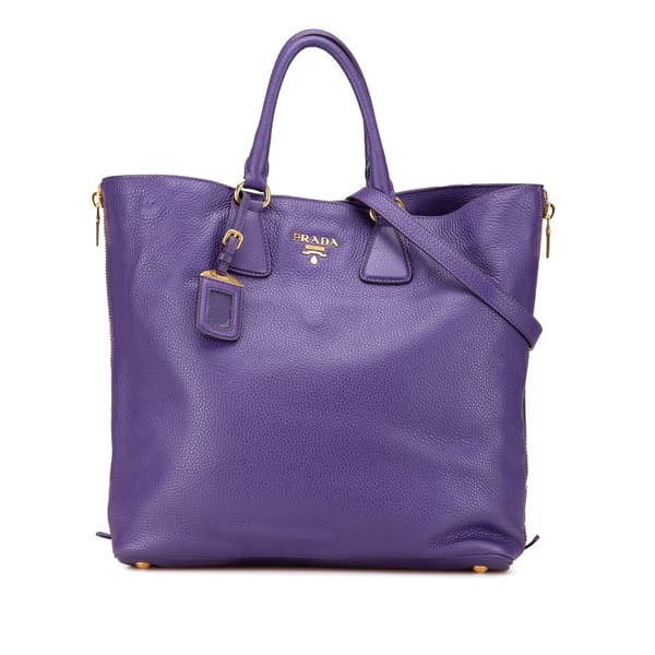 Pre-owned Prada Vitello Daino Side Zip Convertible Tote Purple