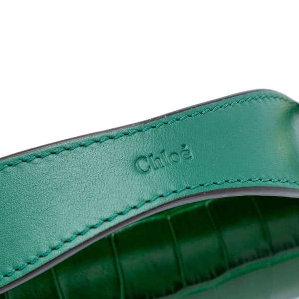 Pre-owned Chloé Mini Crocodile Embossed Calfskin C Satchel Green