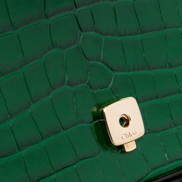 Pre-owned Chloé Mini Crocodile Embossed Calfskin C Satchel Green