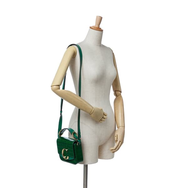 Pre-owned Chloé Mini Crocodile Embossed Calfskin C Satchel Green
