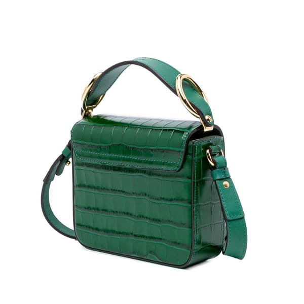 Pre-owned Chloé Mini Crocodile Embossed Calfskin C Satchel Green