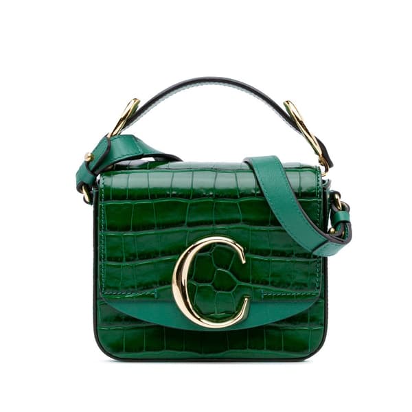 Pre-owned Chloé Mini Crocodile Embossed Calfskin C Satchel Green
