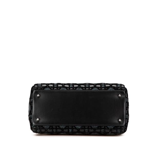 Pre-owned Dior Medium Tweed and Velvet Cannage Whipstitch Lady Dior Black