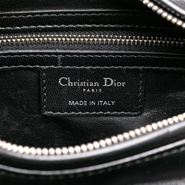 Pre-owned Dior Medium Tweed and Velvet Cannage Whipstitch Lady Dior Black