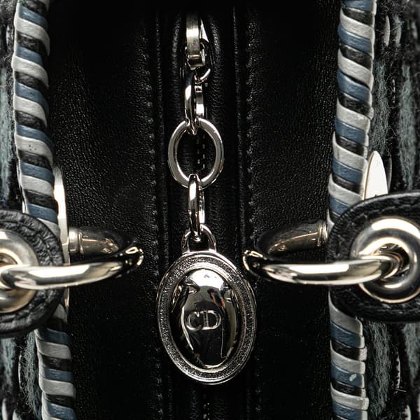 Pre-owned Dior Medium Tweed and Velvet Cannage Whipstitch Lady Dior Black
