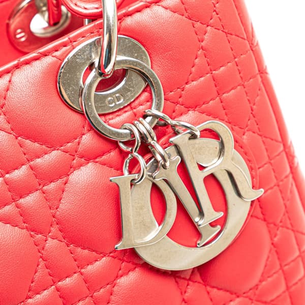 Pre-owned Dior Medium Lambskin Cannage Lady Dior Red