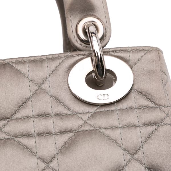 Pre-owned Dior Mini Satin Cannage Lady Dior Gray