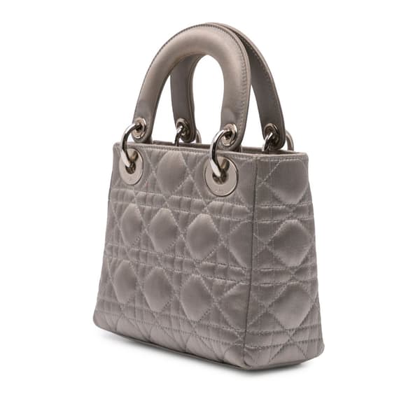 Pre-owned Dior Mini Satin Cannage Lady Dior Gray
