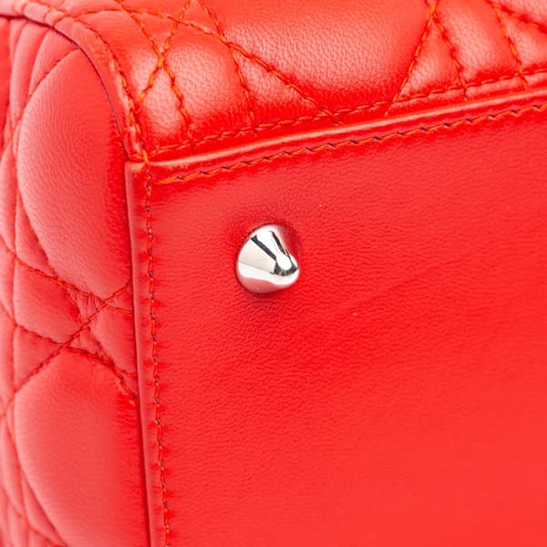 Pre-owned Dior Medium Lambskin Cannage Lady Dior Red
