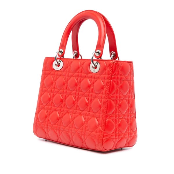 Pre-owned Dior Medium Lambskin Cannage Lady Dior Red