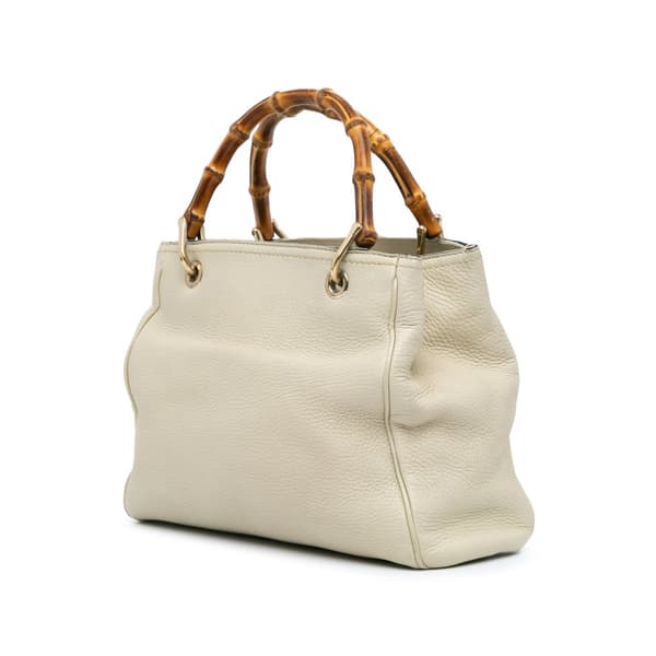 Pre-owned Gucci Small Calfskin Bamboo Shopper Satchel White