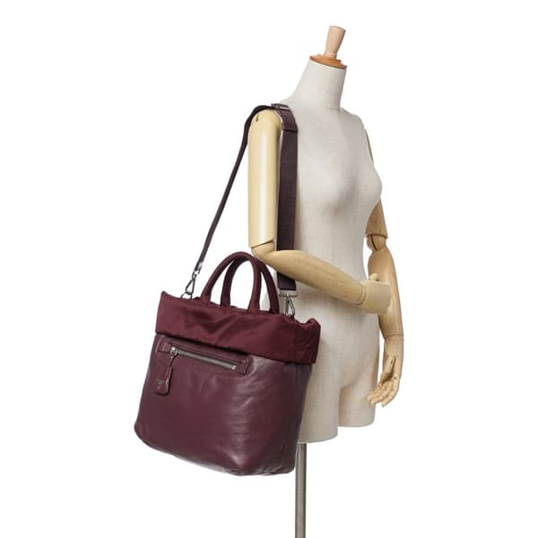 Pre-owned Prada Tessuto and Nappa Reversible Satchel Red