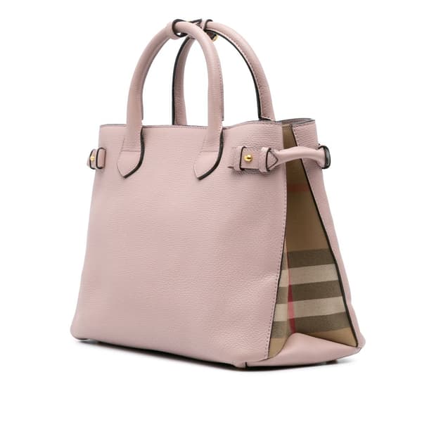Pre-owned Burberry Medium Leather and House Check Banner Satchel Pink