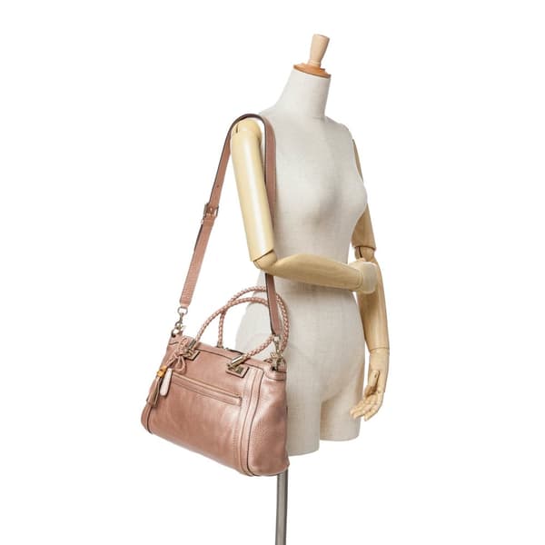 Pre-owned Gucci Metallic Pebbled Calfskin Bella Satchel Pink