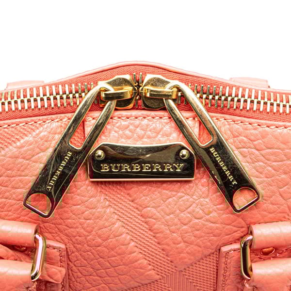 Pre-owned Burberry Small Heritage Grain Check Embossed Orchard Bowling Bag Pink