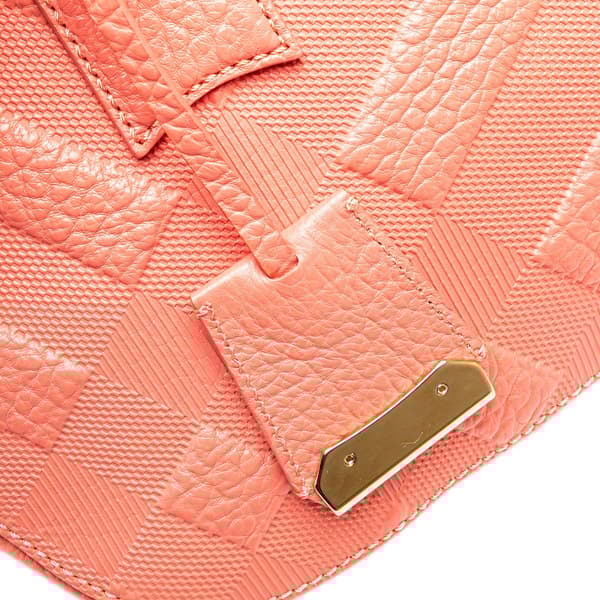 Pre-owned Burberry Small Heritage Grain Check Embossed Orchard Bowling Bag Pink