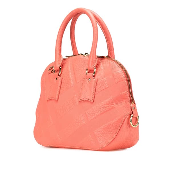 Pre-owned Burberry Small Heritage Grain Check Embossed Orchard Bowling Bag Pink