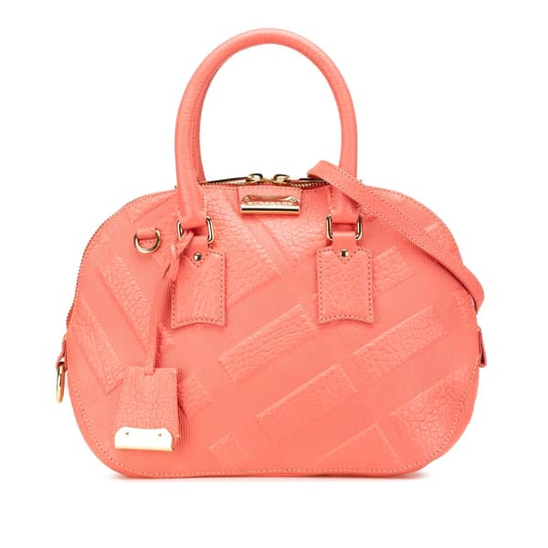 Pre-owned Burberry Small Heritage Grain Check Embossed Orchard Bowling Bag Pink