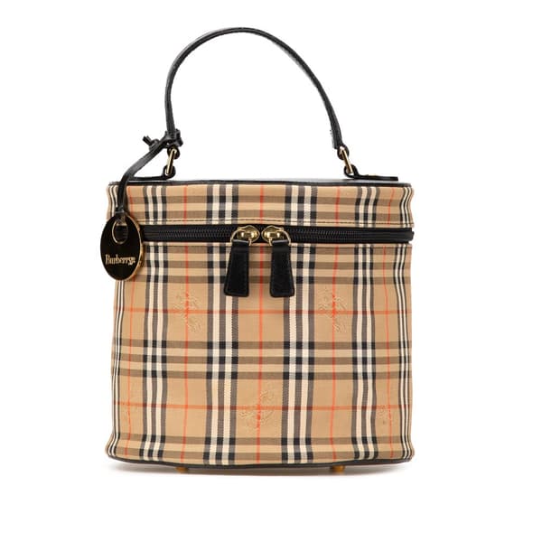 Pre-owned Burberry Haymarket Check Canvas Vanity Bag Brown