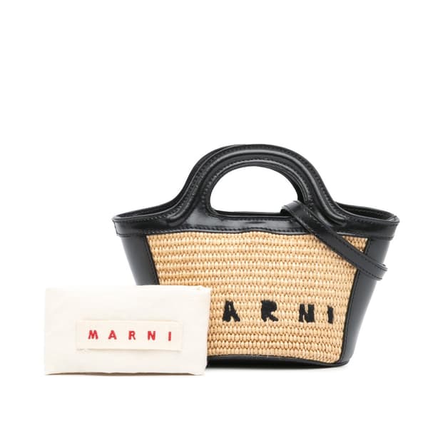 Pre-owned Marni Micro Calfskin and Raffia Effect Tropicalia Satchel Black