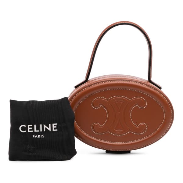 Pre-owned Celine Calfskin Cuir Triomphe Oval Handbag Brown