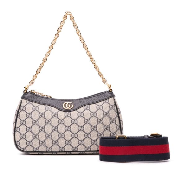 Pre-owned Gucci Small GG Supreme Ophidia Web Satchel Brown
