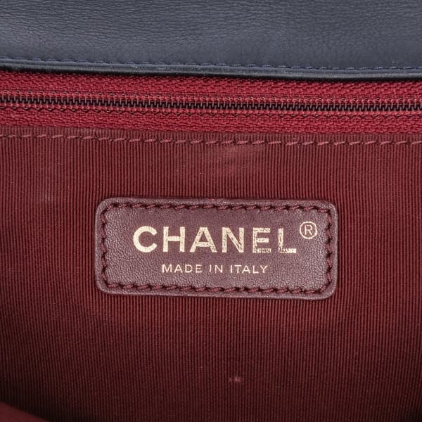 Pre-owned Chanel Medium Quilted Glazed Calfskin Gold Bar Top Handle Flap Blue