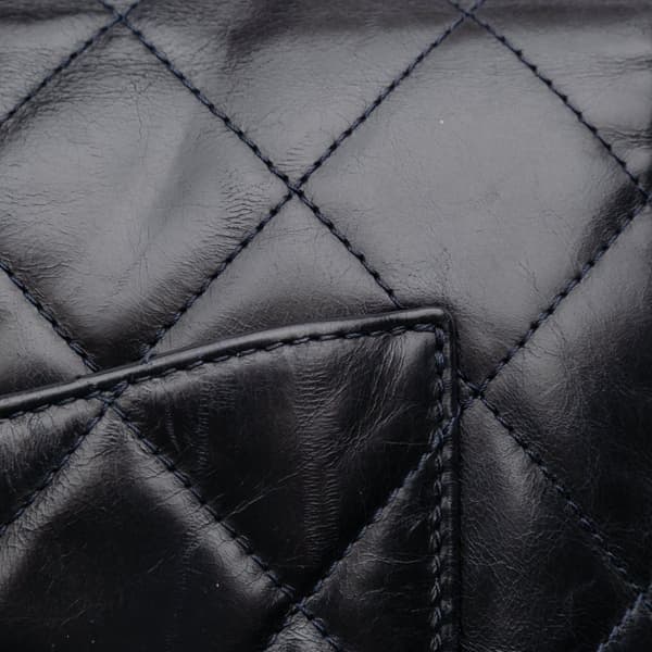 Pre-owned Chanel Medium Quilted Glazed Calfskin Gold Bar Top Handle Flap Blue
