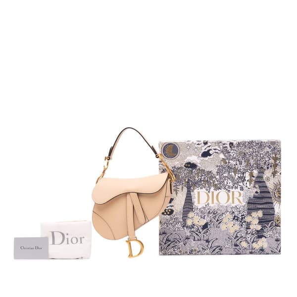Pre-owned Dior Mini Grained Calfskin Saddle Brown