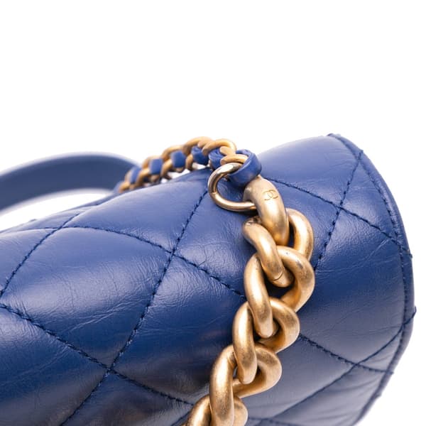 Pre-owned Chanel Mini Quilted Aged Calfskin and Caviar Chain Handle Flap Blue