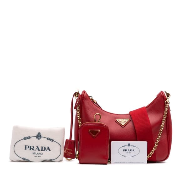 Pre-owned Prada Saffiano Re-Edition 2005 Satchel Red