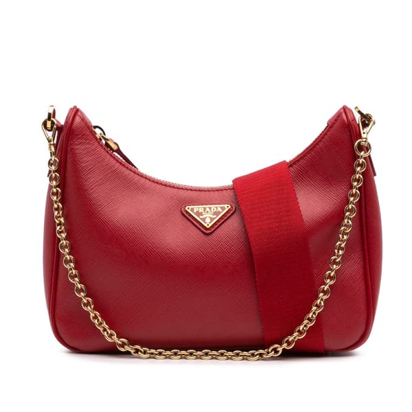 Pre-owned Prada Saffiano Re-Edition 2005 Satchel Red