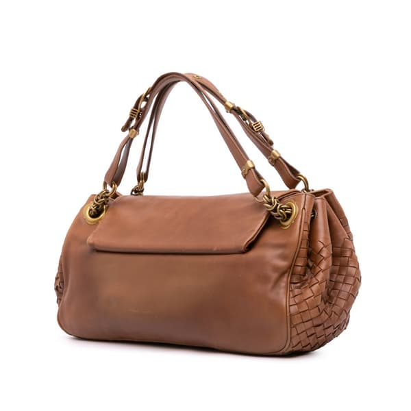 Pre-owned Bottega Veneta Nappa Intrecciato Trimmed Napoli Handbag Brown