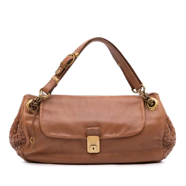 Pre-owned Bottega Veneta Nappa Intrecciato Trimmed Napoli Handbag Brown
