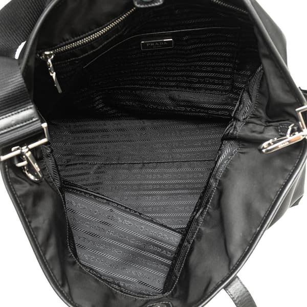 Pre-owned Prada Tessuto Saffiano Trimmed Open Convertible Tote Black