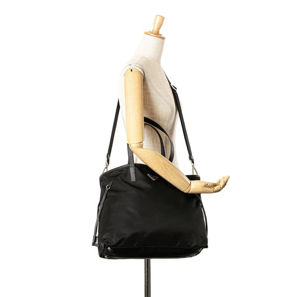 Pre-owned Prada Tessuto Saffiano Trimmed Open Convertible Tote Black