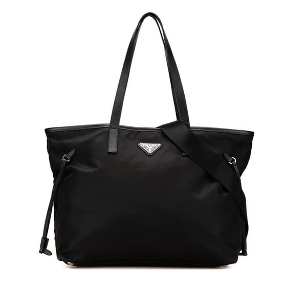 Pre-owned Prada Tessuto Saffiano Trimmed Open Convertible Tote Black