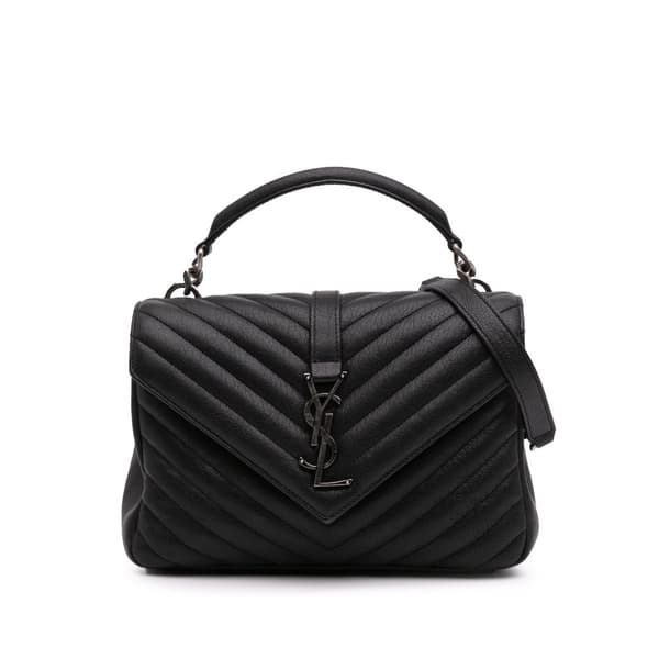 Pre-owned Saint Laurent Medium Quilted Chevron Sheepskin College Satchel Black