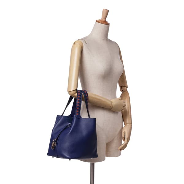 Pre-owned Hermès Epsom Tressage Picotin Lock 22 Blue