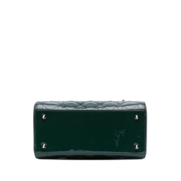 Pre-owned Dior Medium Patent Cannage Lady Dior Green
