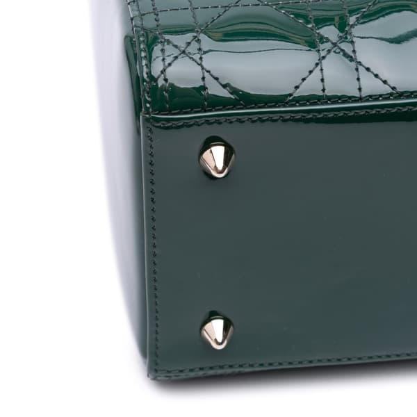 Pre-owned Dior Medium Patent Cannage Lady Dior Green