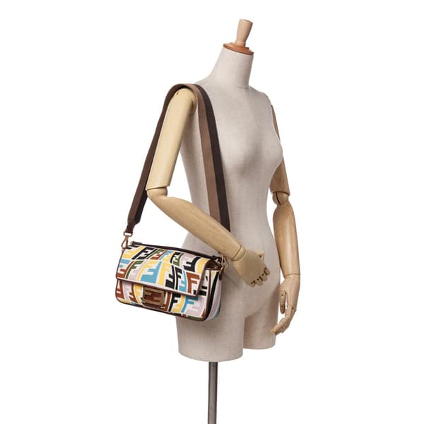 Pre-owned Fendi Sarah Coleman Zucca Embroidered Canvas Fish Eye Vertigo Baguette Satchel Brown