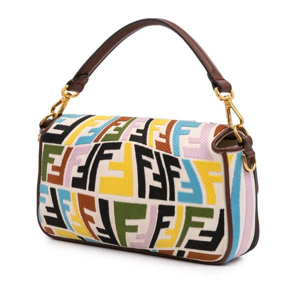 Pre-owned Fendi Sarah Coleman Zucca Embroidered Canvas Fish Eye Vertigo Baguette Satchel Brown