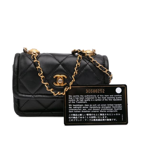 Pre-owned Chanel Mini Lambskin Button On Top Flap Black