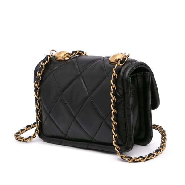 Pre-owned Chanel Mini Lambskin Button On Top Flap Black