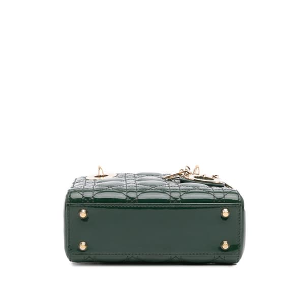Pre-owned Dior Mini Patent Cannage Lady Dior Green