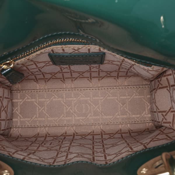 Pre-owned Dior Mini Patent Cannage Lady Dior Green